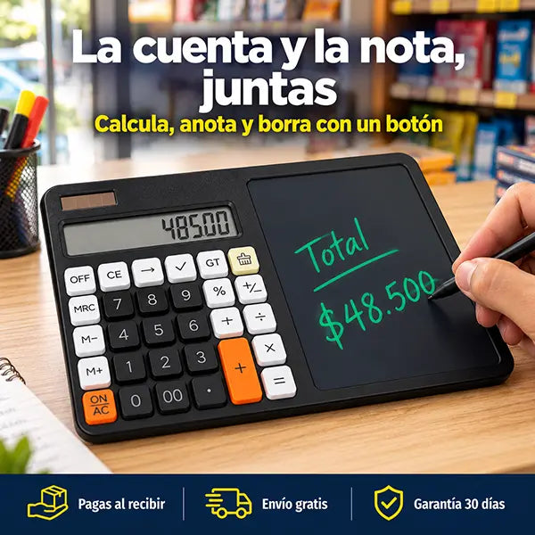✍️Calculadora 2 en 1 con Tablero Borrable – Calcula y Anota sin Papel